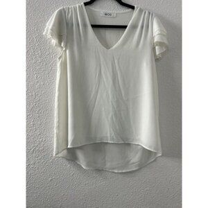 MOD Womans Short Tiered‎ Sleeve Crinkle Gauze Blouse Size M Ivory